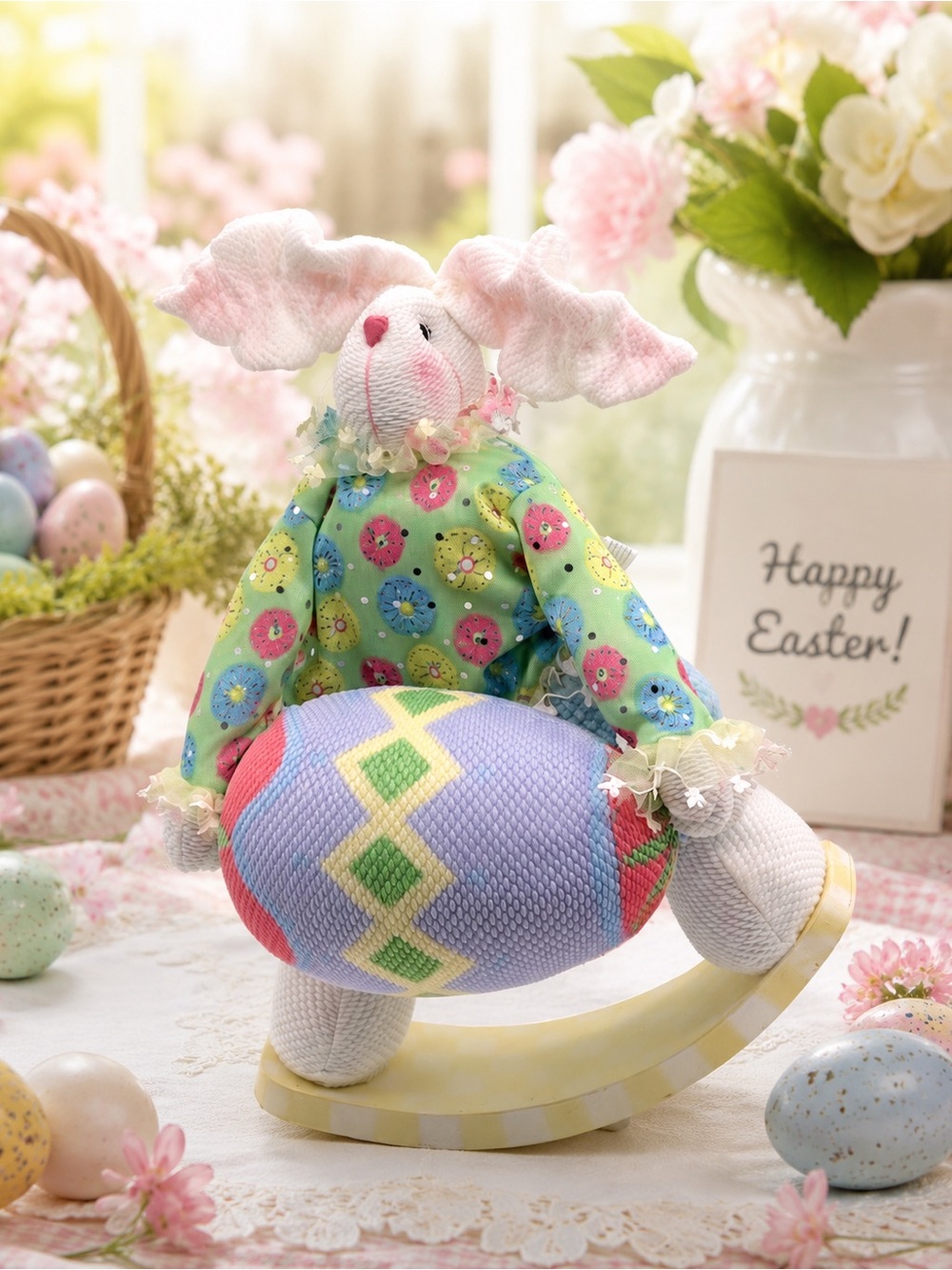 Easter Plush Bunny Rocking Tabletop Décor